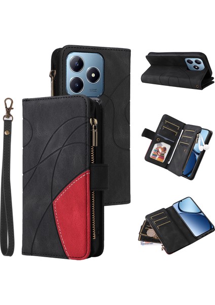 Realme C63 / C61 / Note 60 Için 9 Kartlı Fermuarlı Pu Telefon Kılıfı (Yurt Dışından)