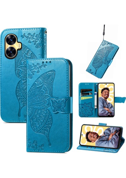 Realme C55 Için Çiçek Deri Kılıf (Yurt Dışından)
