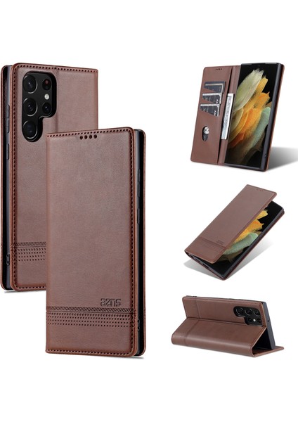 Samsung Galaxy S22 Ultra 5g Için Azns Buzağı Dokulu Pu Kılıf (Yurt Dışından)