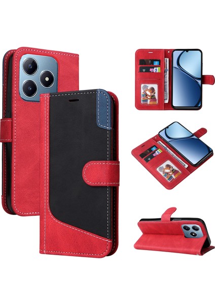 Realme C63 / C61 Global Için Üç Renkli Ekleme Pu Kılıf (Yurt Dışından)