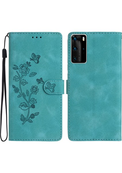 Huawei P40 Pro Için Çiçek Kabartmalı Pu Kılıf (Yurt Dışından)