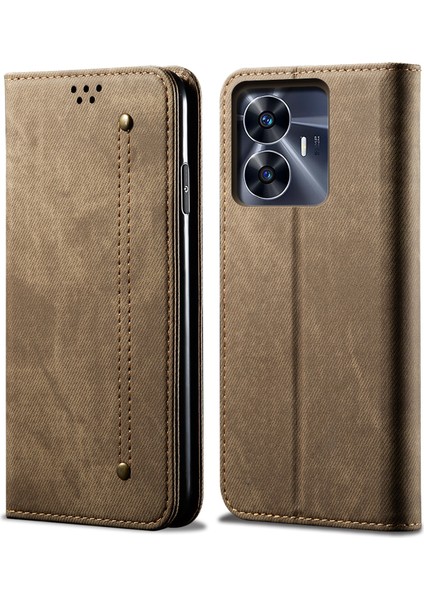 Realme C55 Için Denim Doku Pu Kılıf (Yurt Dışından)
