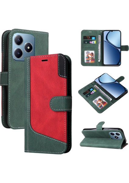 Realme C63 / C61 Global Için Üç Renkli Ekleme Pu Kılıf (Yurt Dışından)