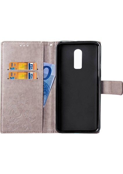 Oneplus 6t Için Şanslı Yonca Preslenmiş Çiçekler Deri Kılıf (Yurt Dışından) fırsatları