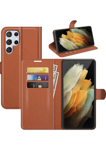 Samsung Galaxy S22 Ultra 5g Litchi Texture Flip Pu Kılıf Için (Yurt Dışından)