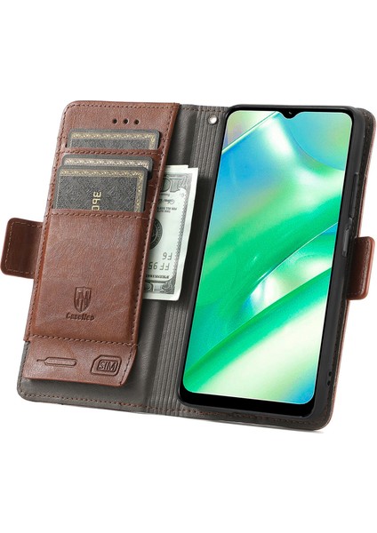 Realme C33 Için Ekleme Çift Manyetik Tokalı Deri Kılıf (Yurt Dışından) modelleri