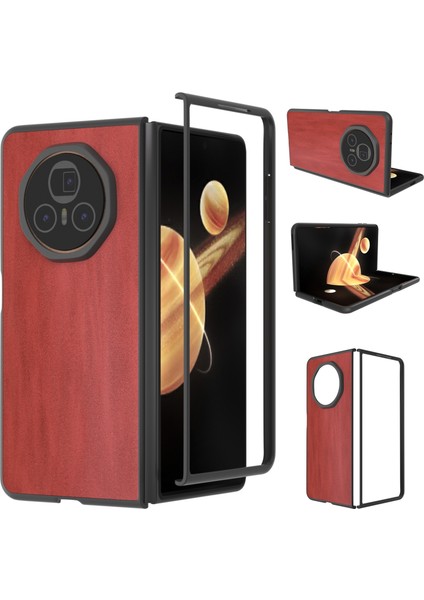 Honor Magic V3 Için Siyah Kenar Buzağı Dokusu Pu Kılıf (Yurt Dışından)