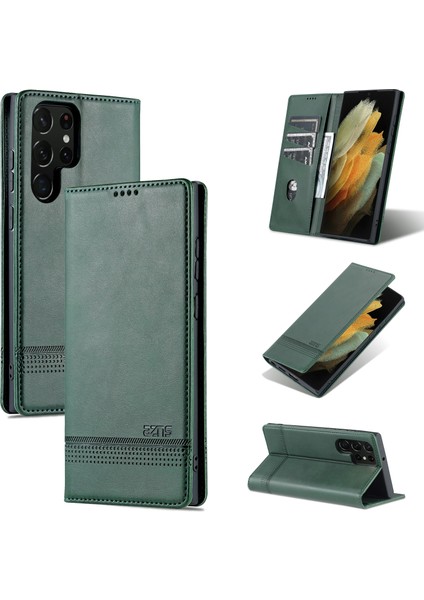 Samsung Galaxy S22 Ultra 5g Için Azns Buzağı Dokulu Pu Kılıf (Yurt Dışından)