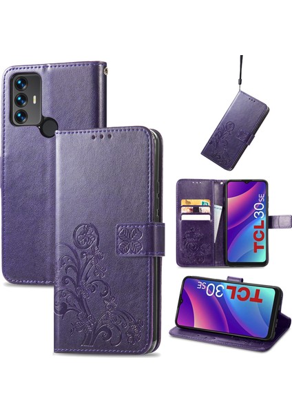 Tcl 30 Se Için Dört Yapraklı Toka Kabartmalı Deri Kılıf (Yurt Dışından)