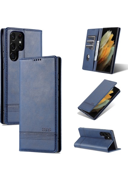 Samsung Galaxy S22 Ultra 5g Için Azns Buzağı Dokulu Pu Kılıf (Yurt Dışından)