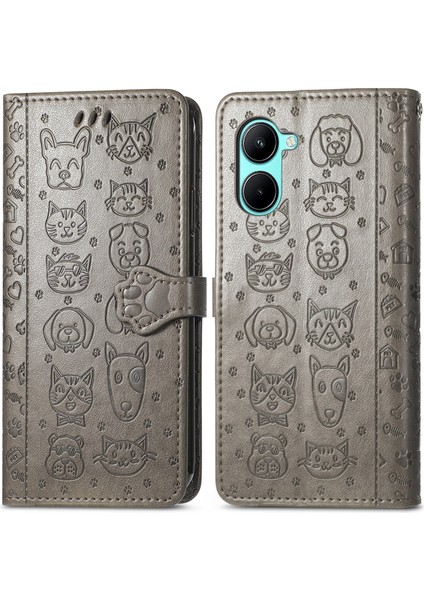 Realme C33 Için Kedi ve Köpek Kabartmalı Deri Kılıf (Yurt Dışından) fiyatları