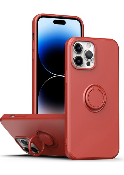 iPhone 14 Pro Max Için Halkalı Kickstand Silikon Telefon Kılıfı (Yurt Dışından)