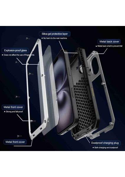 iPhone 16 Için Üçlü Dayanıklı Metal Telefon Kılıfı (Yurt Dışından) fırsatları