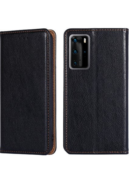 Huawei P40 Pro Için Parlak Yağ Manyetik Pu+Tpu Kılıf (Yurt Dışından)