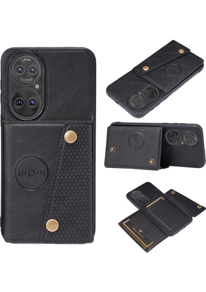 Huawei P50 Pro Için Kart Yuvası Pu+Tpu Kılıf (Yurt Dışından)