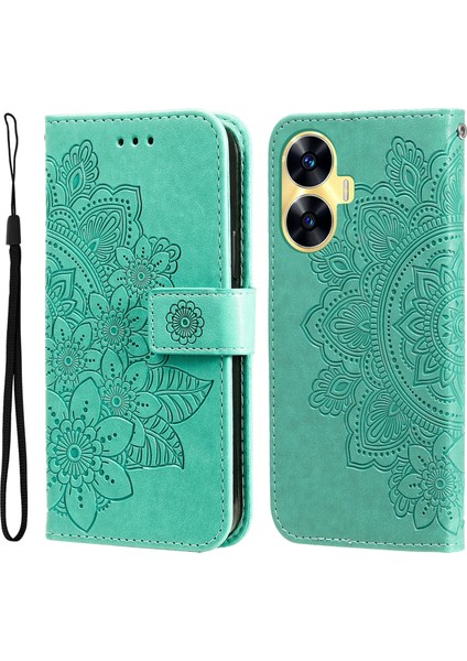 Realme C55 Için 7 Yapraklı Çiçek Deri Kılıf (Yurt Dışından)
