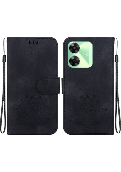 Realme C61 / C63 / Note 60 Için Lotus Kabartmalı Pu Kılıf (Yurt Dışından)