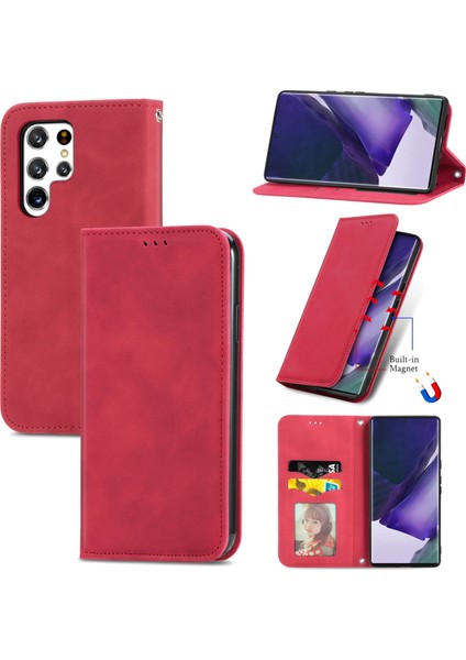Samsung Galaxy S22 Ultra 5g Için Retro Deri Fe Deri Kılıf (Yurt Dışından)