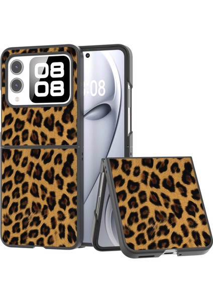 Huawei Nova Flip Için Siyah Kenar Leopar Kılıf (Yurt Dışından)