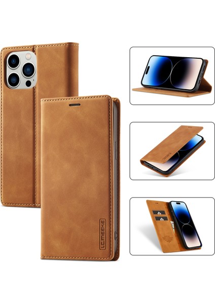 Lc.ımeeke iPhone 14 Pro Için Güçlü Manyetik Deri Kılıf (Yurt Dışından)