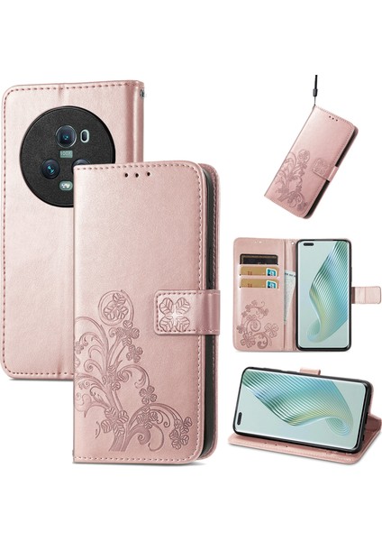 Honor Magic5 Pro Için Dört Yapraklı Toka Deri Kılıf (Yurt Dışından)