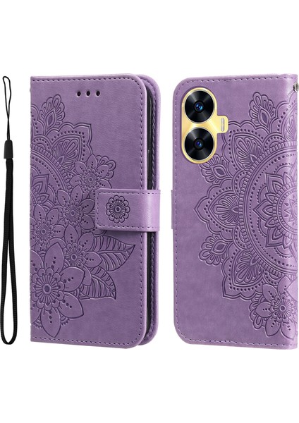Realme C55 Için 7 Yapraklı Çiçek Deri Kılıf (Yurt Dışından)