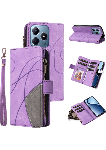 Realme C63 / C61 / Note 60 Için 9 Kartlı Fermuarlı Pu Telefon Kılıfı (Yurt Dışından)