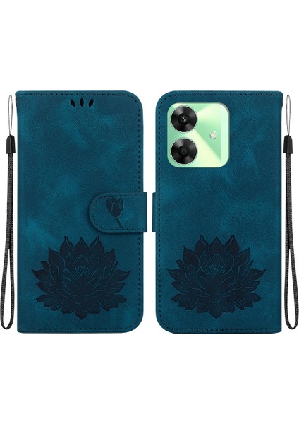 Realme C61 / C63 / Note 60 Için Lotus Kabartmalı Pu Kılıf (Yurt Dışından)