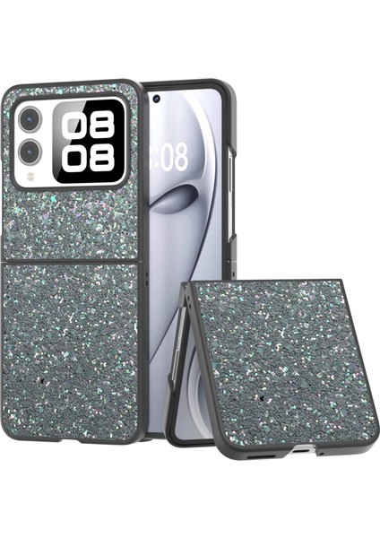 Huawei Nova Flip Için Siyah Çerçeve Renkli Parıltılı Kılıf (Yurt Dışından)