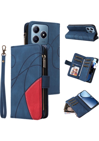 Realme C63 / C61 / Note 60 Için 9 Kartlı Fermuarlı Pu Telefon Kılıfı (Yurt Dışından)