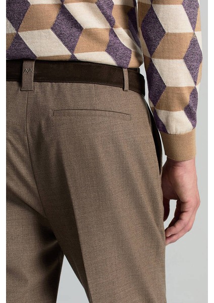 Saf Yün Bağcık Detaylı Tütün Rengi Chino Jogger Pantolon