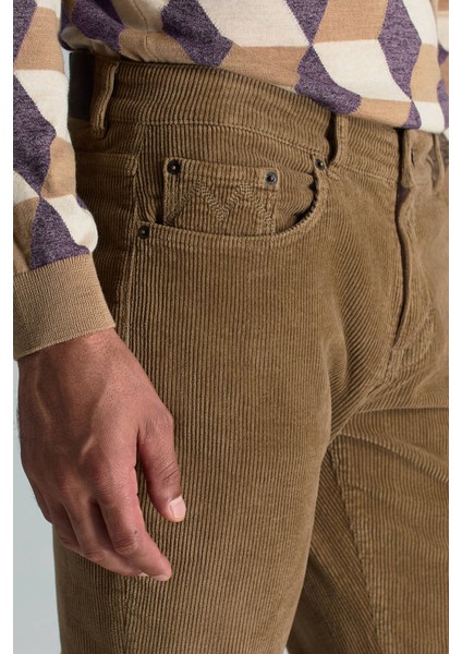 Pamuk Karışım 5 Cep Tütün Rengi Kadife Pantolon