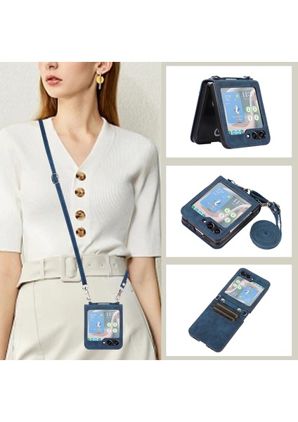 Samsung Galaxy Z Flip5 Için Yatay Çevirme Deri Kılıf (Yurt Dışından)