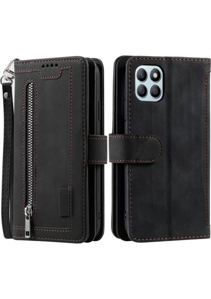 Honor X6B 4g Global Için Fermuarlı Cüzdan Çanta Pu Kılıf (Yurt Dışından)