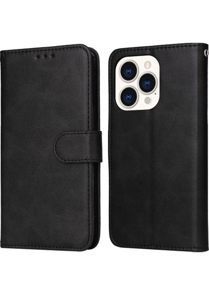 iPhone 14 Pro Için Buzağı Dokulu Deri Kılıf (Yurt Dışından)