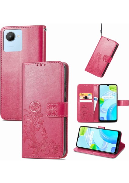 Realme C30 Için Dört Yapraklı Yonca Deri Kılıf (Yurt Dışından)