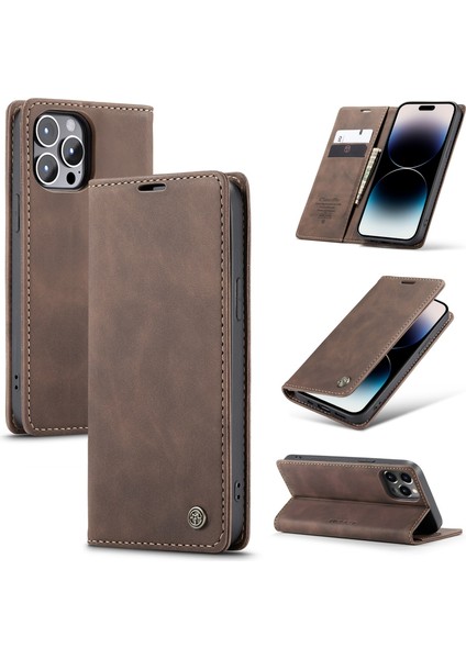 CASEME-013 iPhone 14 Pro Max Için Deri Kılıf (Yurt Dışından)