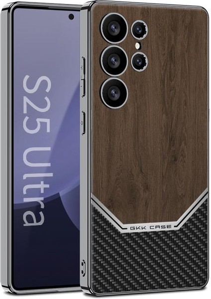 Samsung Galaxy S25 Ultra 5g Için Gkk Ahşap Dokulu Pu Kılıf (Yurt Dışından)