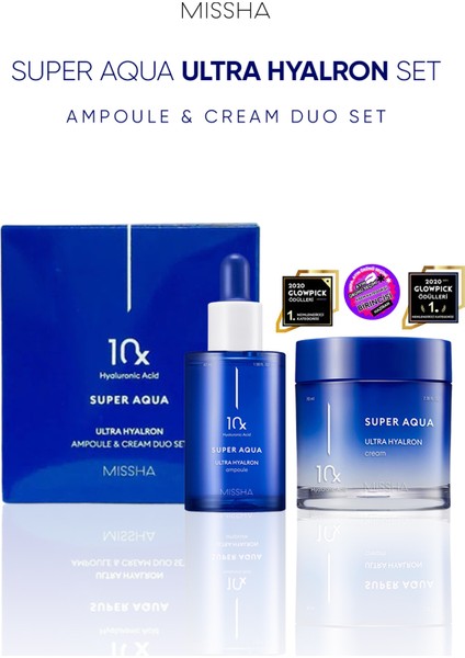 10 Farklı Hyalüronik Asit Içeren Bakım Seti Mıssha Super Aqua Ultra Hyalron Ampoule&cream Duo Set