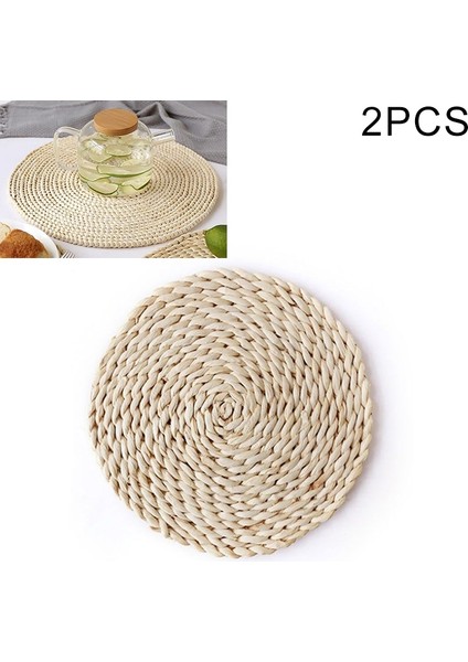 2 Adet Kaymaz Doğal Mısır Dokuma Yalıtımlı Çay Mat Yuvarlak Bardak Altlığı 10CM (Yurt Dışından)
