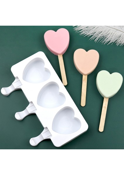 3'lü Kalp Şekli Dondurma Modu Dıy Puding Kalıbı 3 Izgaralı Kalp (Yurt Dışından)