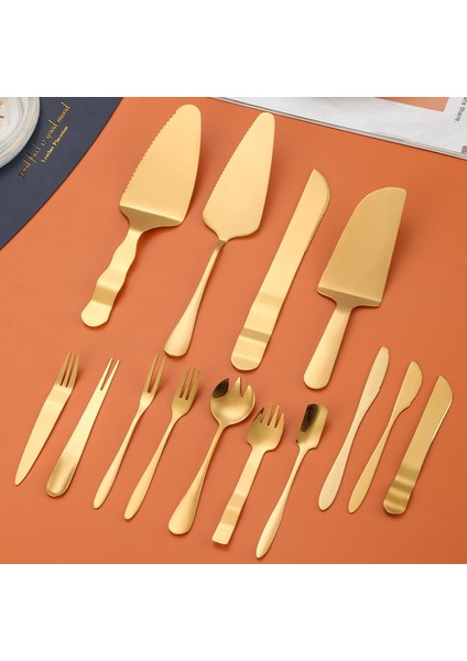 Paslanmaz Ste Kek Ay Kek Çatalı 14 Adet/takım Altın (Yurt Dışından)