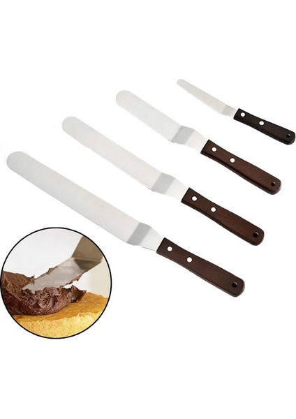 Ahşap Saplı Spatula Pişirme Paslanmaz Çelik Kek Düz (Delikli Kavisli Bölüm 10 Inç) (Yurt Dışından) fiyatları