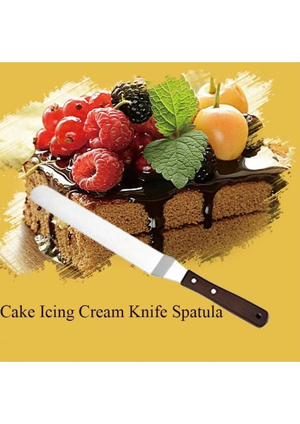 Ahşap Saplı Spatula Pişirme Paslanmaz Çelik Kek Düz (Delikli Kavisli Bölüm 10 Inç) (Yurt Dışından) fırsatları