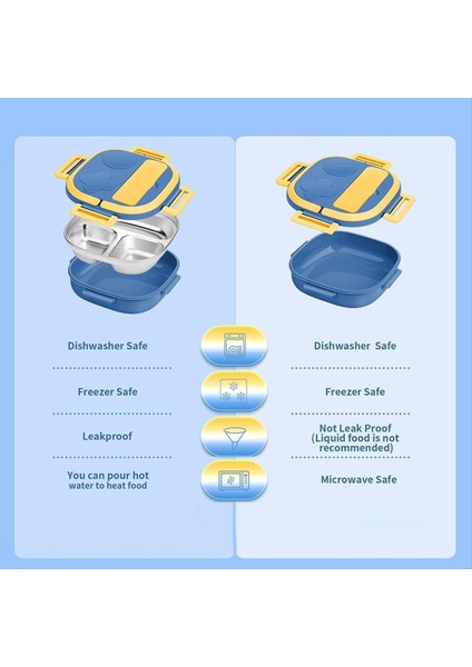 Paslanmaz Çelik Çocuk Bento Kutusu, Sızıntı Geçirmez, 3 Bölmeli, 1 Ila 3 Mavi Için Çatal Bıçak Takımı-Ideal Porsiyon Boyutlarına Sahip Öğle Yemeği Kutusu (Yurt Dışından) modelleri