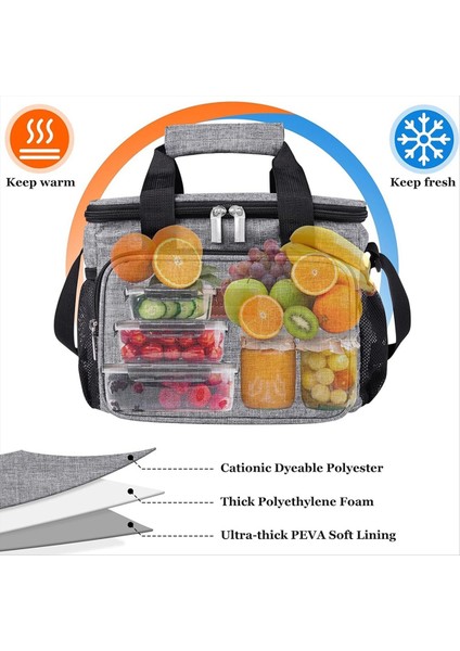 Öğle Çantası Yalıtılmış Kadınlar/erkekler Için Öğle Yemeği Kutusu Ayarlanabilir Omuz Kayışı ile Yeniden Kullanılabilir Öğle Yemeği Çantası, Ön Fermuarlı Cep A (Yurt Dışından) modelleri