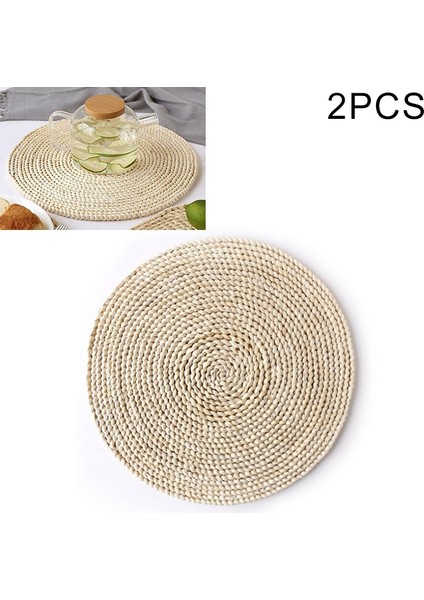 2 Adet Kaymaz Doğal Mısır Dokuma Yalıtımlı Çay Altlığı Yuvarlak Servis Altlığı 35CM (Yurt Dışından)