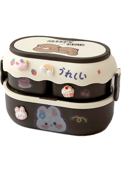 Çocuklar İçin Sevimli Ayı Öğle Yemeği Kutusu Yetişkinler için Taşınabilir Plastik Öğle Yemeği Kutusu Mikrodalgada Okul Çocukları Yemek Kutusu Kahverengi (Yurt Dışından)