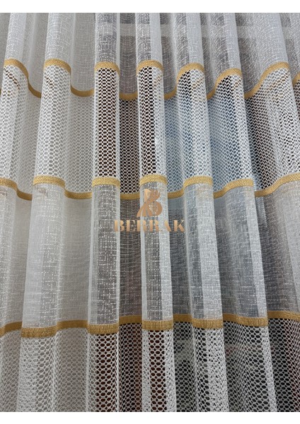 Liora Gold Şeritli Tül Perde (1x3 Sık Pile) modelleri