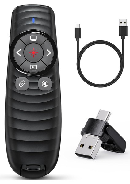 Clicker Kablosuz, Powerpoint Için 2'si 1 Arada Usb/tip C Şarj Edilebilir Sunucu Uzaktan Kumandası, Ppt Kırmızı (Yurt Dışından)